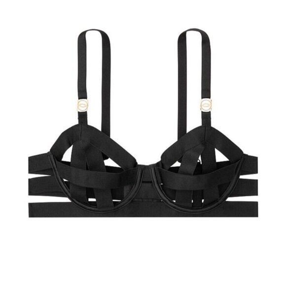 Victoria’s Secret Very Sexy Strappy Open Cup Demi Bra Size 32C 32D Black - Picture 3 of 4